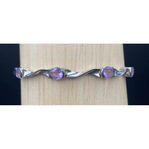 Lab Amethyst Silver Plated Bracelet Tennis Silver Tone Faceted Twist Bar 7.25"